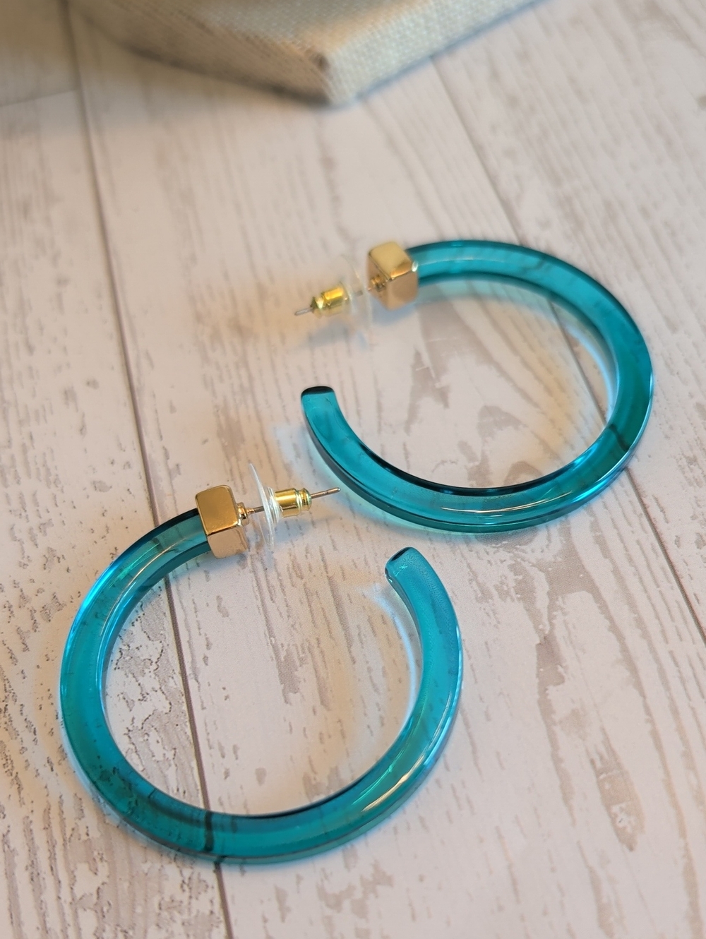 Turquoise Hoop Earrings with Gold Accents - Women Jewelry